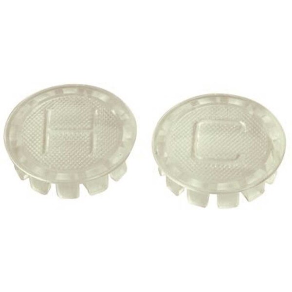 MP54300 Universal Faucet Index Buttons – 1-5/16" Hot & Cold Indicators, Transparent Acrylic, Snap-On Design, For Bathroom, Sink, Shower Or Bathtub (2PCS)